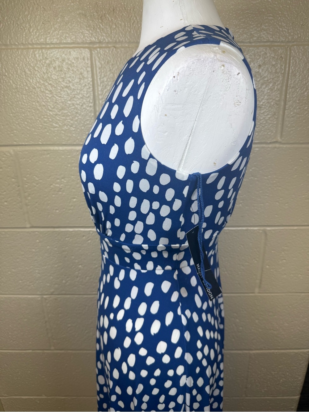 Maggy London Blue and White Sleeveless Maxi Dress with Dot Print - Picture 2 of 9